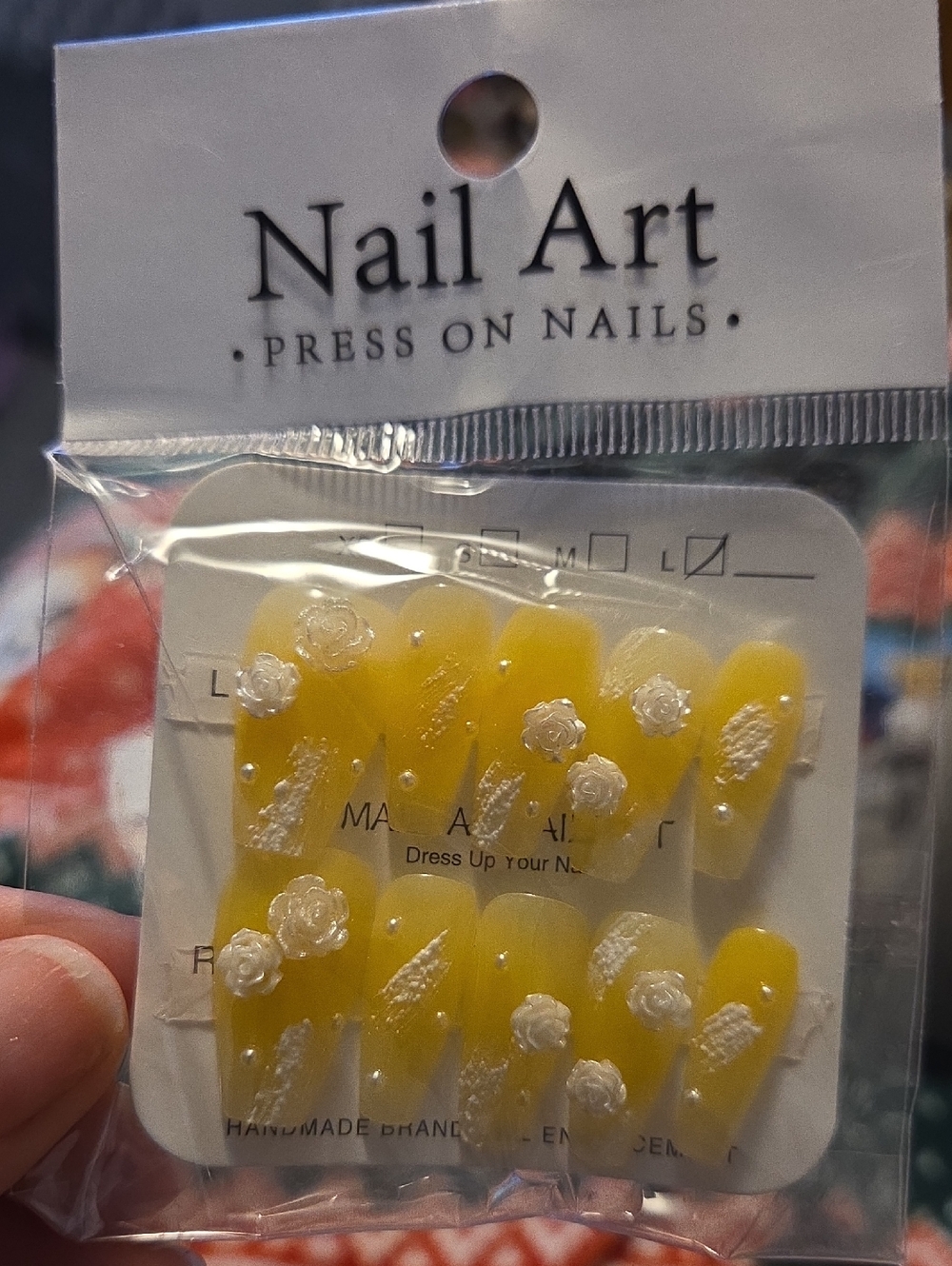 🌹2 For $35🌹Yellow 3D Rose Press-On Nail Set Handmade